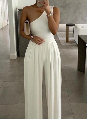 Casual one shoulder Jumpsuit 网红同款性感单肩不对称舒适连体