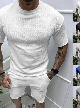 2025夏季新款男士套头圆领衫t恤运动休闲上衣短袖短裤Men