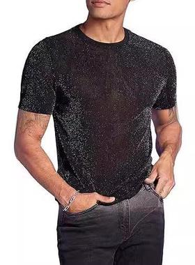 2025 Mens T-shirt casual 男式时尚亮面休闲T恤上衣