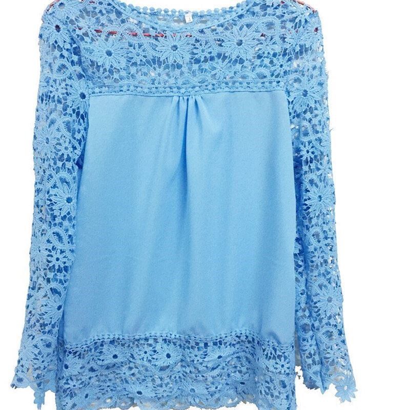 Shoulder cap sleeve openwork flower lace chiffon shirt top s