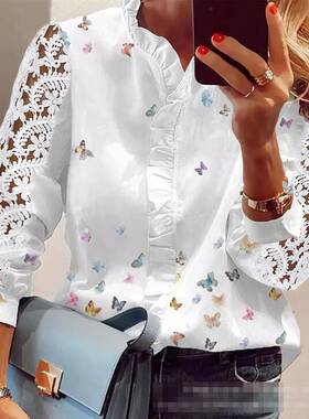 Women casual splicing shirt 女装新款蕾丝拼接衬衫