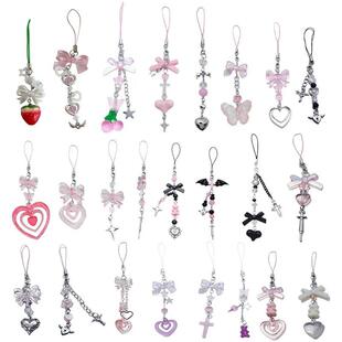 Resin Strawberry Keychain Acrylic Bowknot Phone Charm Handma