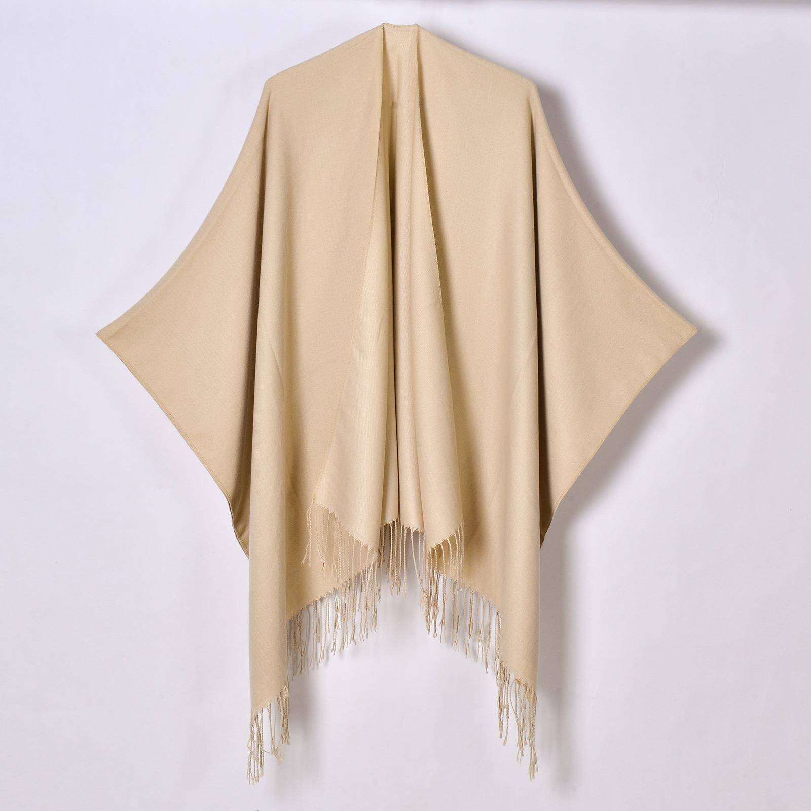 New women's simple monochrome tassel slit scarf shawl warm