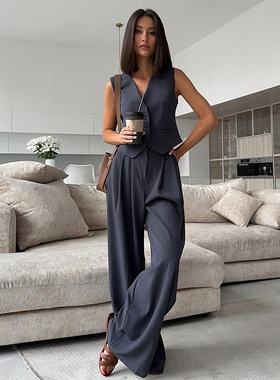 New vest, wide leg trousers, casual suit for women