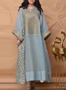 2022 New Ladies printed loose Middle Eastern long dress长裙