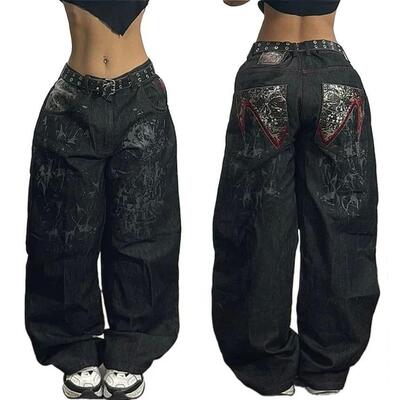 Printed low waisted loose casual pants印花低腰宽松休闲长裤女