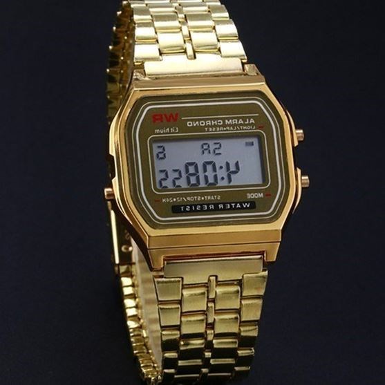 LED Digital Watch Watches Men Gold Silver Steel Clock Casu