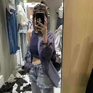 春季新款百搭宽松显瘦格子衬衫+内搭网红同款时尚休闲格子套装女