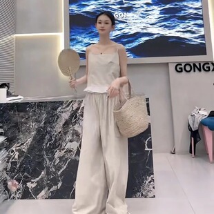 夏季新款极简风修身吊带上衣+阔腿工装裤高级感时尚百搭两件套女