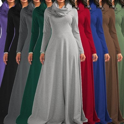 Women winter warm long dress ladies High collar casual dress