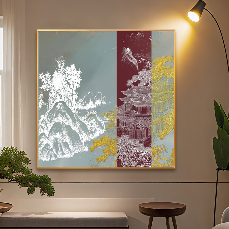 装饰画烫金定制饭店壁画肌理感浮雕墙贴立体形态UV喷绘免费设计图片
