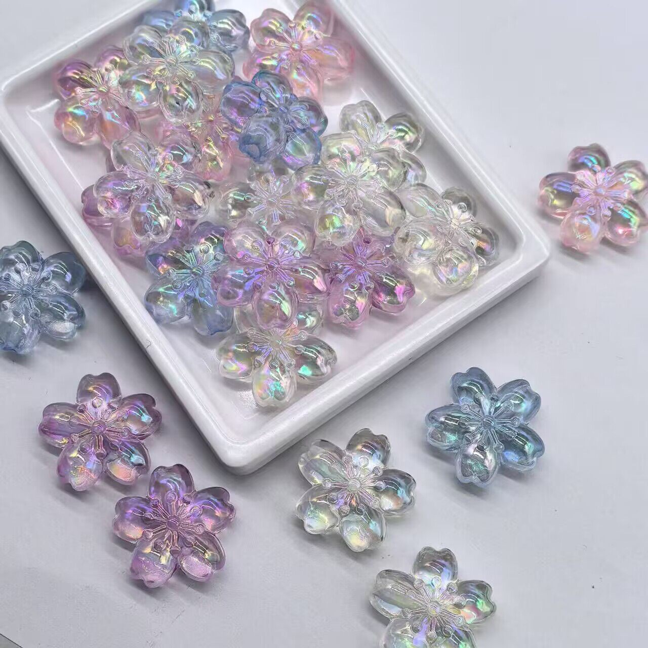爆款高货uv透明串珠樱花珠子diy钥匙扣包挂手工挂件挂链饰品材料
