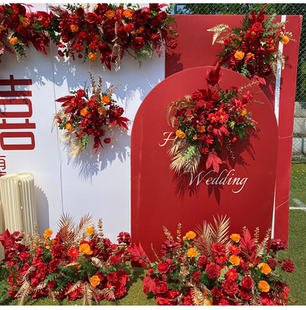 新款 饰婚庆花艺 婚礼中式 地排花路引花仿真绢花成品角花T台舞台装