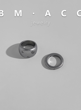 复古工业风简约字母印花戒指男女通用合金指环潮流个性饰品