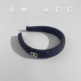 秋冬高级感高颅顶毛呢发箍女椭圆香奶奶百搭显脸小黑色头箍发饰