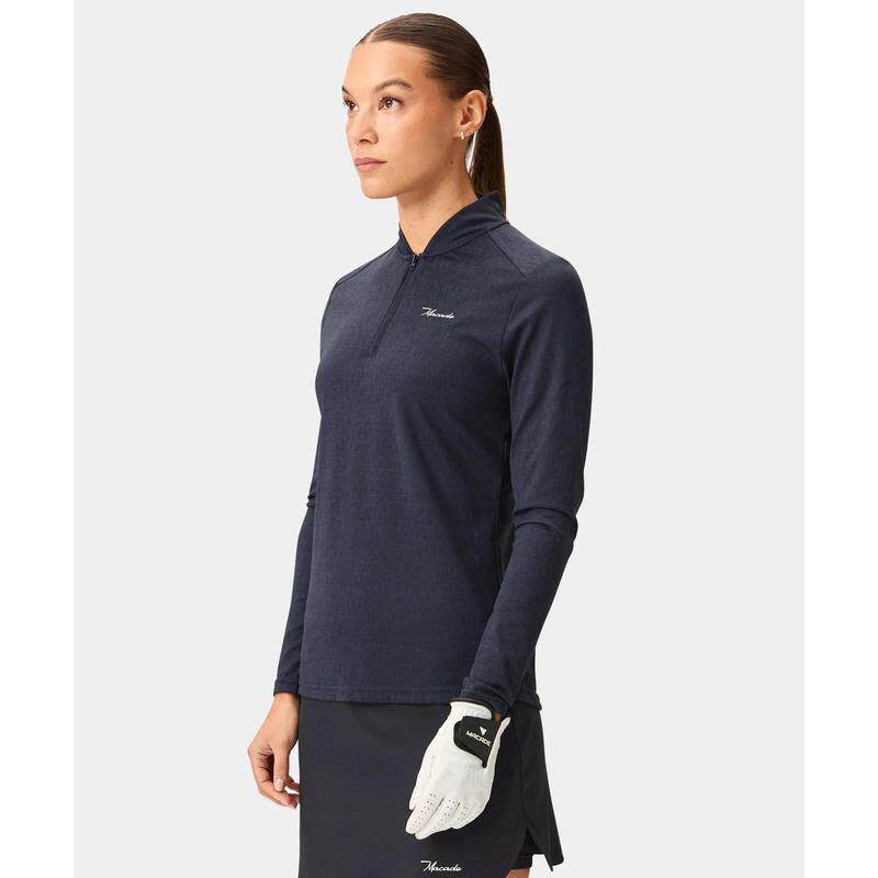 代购MACADE女士运动夹克透气保暖贴身易穿脱深蓝色长袖拉链领口