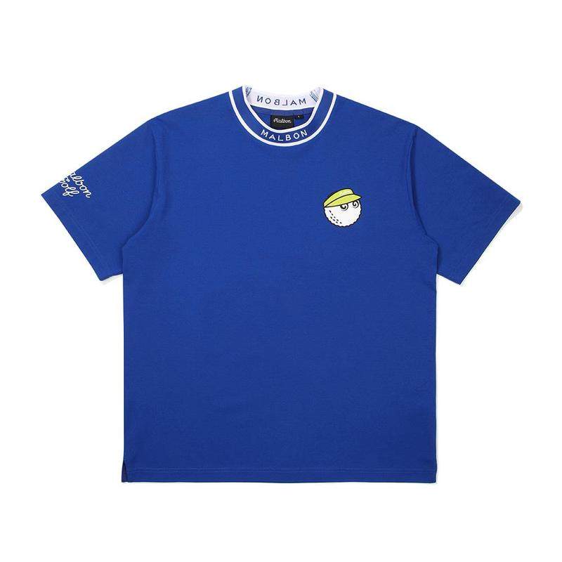 代购MALBON GOLF男士运动T恤透气速干舒适轻便蓝色聚酯纤维短袖