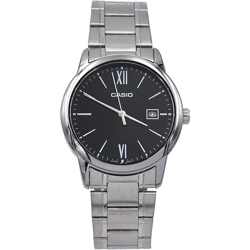 卡西欧男士腕表日期显示夜光指针防水精准走时金属钢带黑色