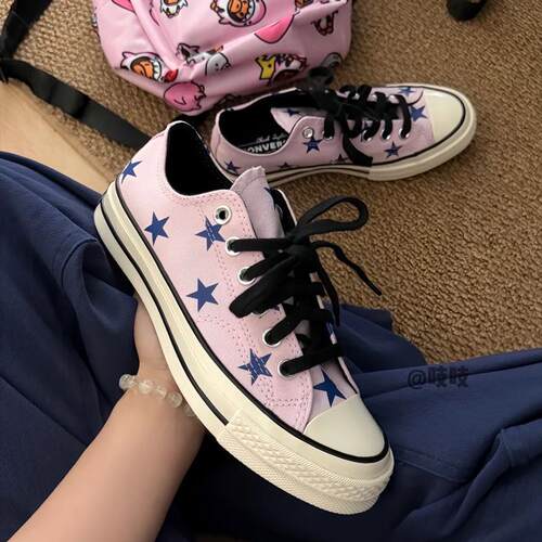 代购Converse Chuck 70 Stars匡威粉色星星印花帆布缓震休闲鞋