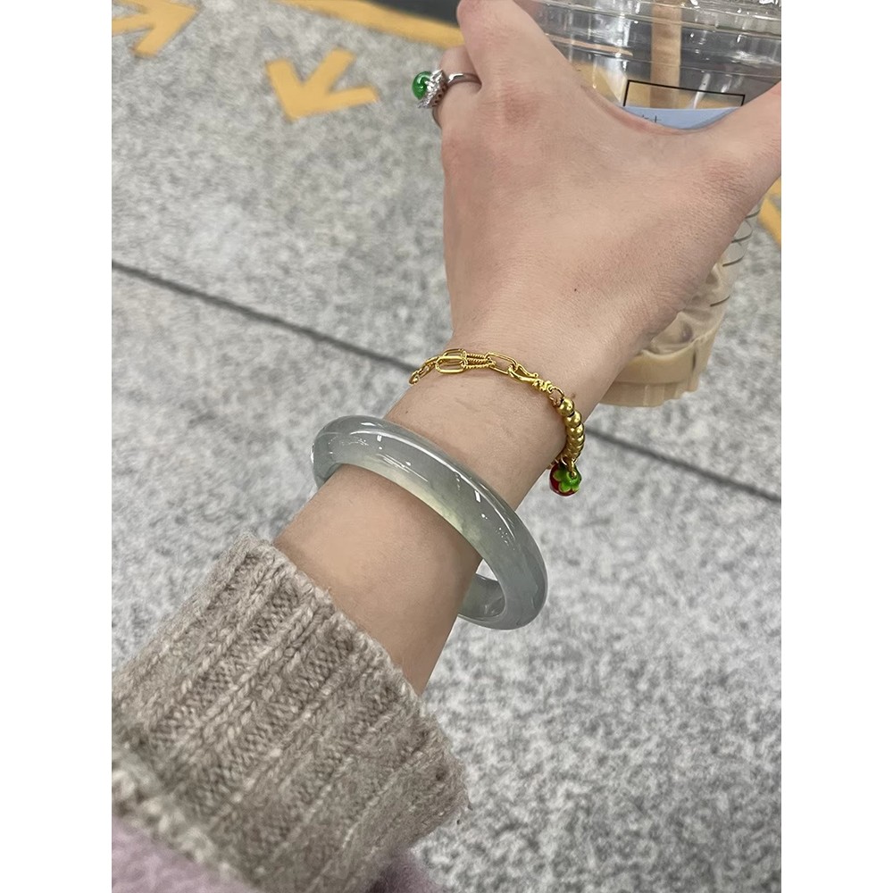 2026高冰玉镯女款冰种飘花库里蓝手镯水沫玉非翡翠蓝色玛瑙玉髓天