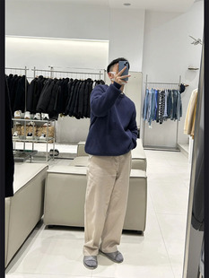 W100%棉斜纹裤 水洗复古男女春新款潮牌宽松日系质感纯色休闲长裤