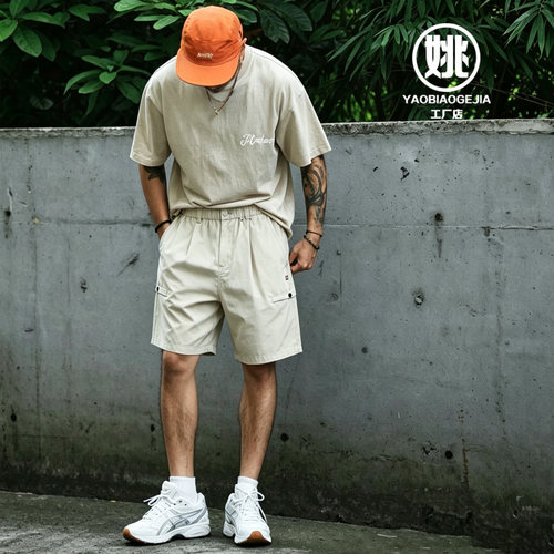 日系紫标工装五分短裤男夏薄宽松