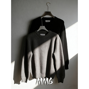 W超出想象 M6马拉风格灰黑色圆领宽松套头针织衫原创重磅男女毛衣