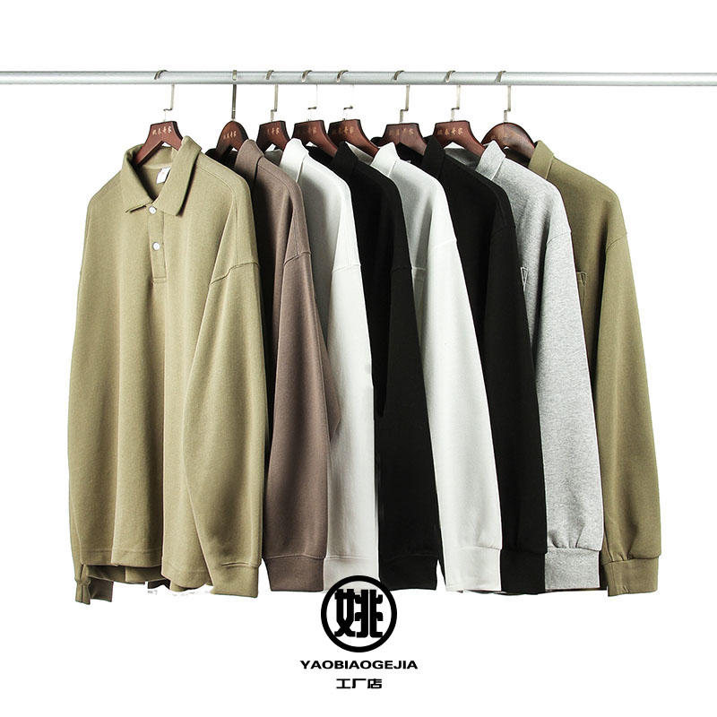 宽松oversize纯色翻领长袖T恤