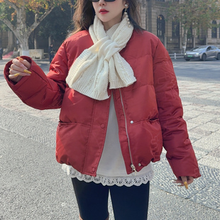 韩版 2025冬季 马上有钱提花围脖款 短款 5920 羽绒服ALS 马年战袍
