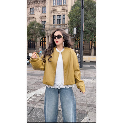 【爱丽粉丝】春季新款韩版圆领蛋白皮夹克外套 ALS-5808