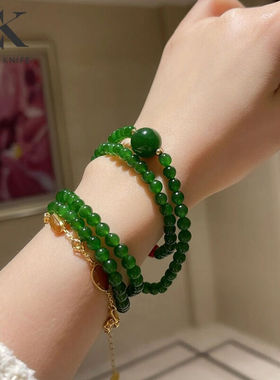 CHARMKNIFE复古和田玉手链女小众设计感三圈手串轻奢手饰品情人节