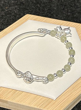 BOLYPLACE如意铃兰花珍珠半镯半链银手链女2023年新款小桃花首饰