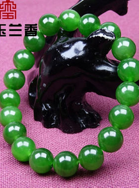 金玉兰香和田玉老坑菠绿碧玉冰底手串男女款玉手链礼物10MM