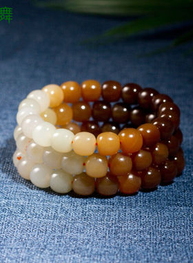 翡舞新疆且末糖白玉老型珠渐变色手串和田玉手链男女款玉石手串礼