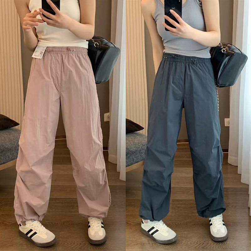 优优女装2025春新款吸汗速干降落伞裤工装束脚裤休闲长裤E464888