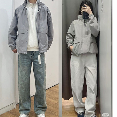 优优男女款防风立领茄克2025防水休闲夹克连帽外套E473907/475038