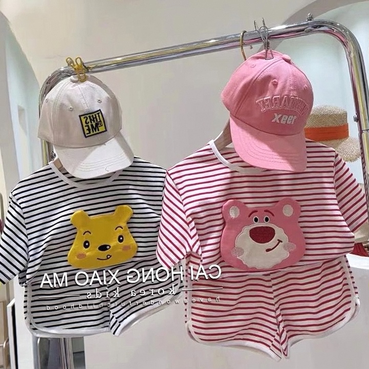 儿童套装童闲条纹套装女童T恤短裤装夏季新款女宝宝可爱休两件套