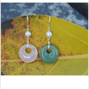 古风汉服手工天然粉晶水东陵玉足纯银耳环耳坠 蚊香盘无耳洞耳夹