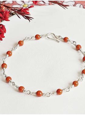 手工天然南红玛瑙纯银足银手链