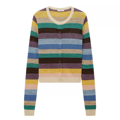 现货长袖针织衫2025秋季新款彩色条纹开衫上衣女3J3E515