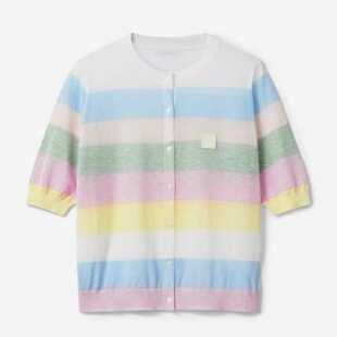现货2026夏季新款多巴胺彩虹条纹针织开衫上衣女3K2YE05