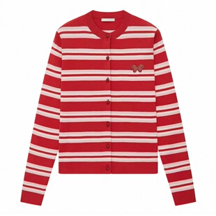 新款 复古撞色条纹正肩上衣3K1YE10 2026春季 现货针织开衫