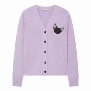 新款 猫咪图案V领绵羊毛上衣3K1YE50 2026春季 现货针织开衫