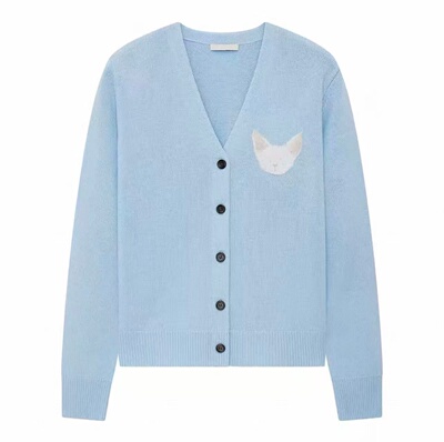 现货春季新款猫咪V领绵羊毛开衫