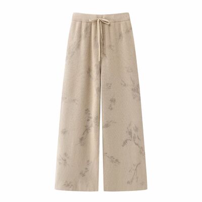 现货休闲裤2026春新款系带松紧腰提花针织阔腿裤宽松长裤2K1QE05