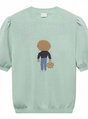 预.售2026年春季棉混纺圆领泡泡袖针织衫短袖上衣2K1EE66