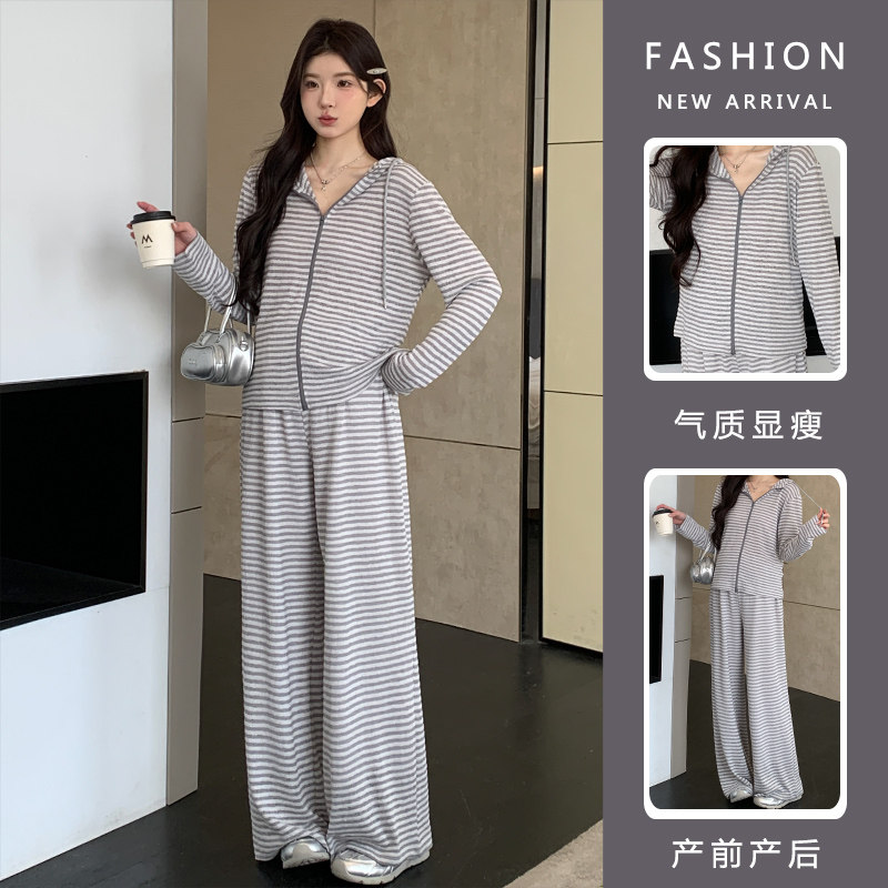 孕妈高级感穿搭套装2026款春秋新款慵懒风休闲风格条纹阔腿裤套装,孕妇装/孕产妇用品/营养,套装,淘宝优惠券,粉丝福利购,淘宝优惠卷