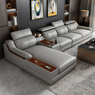 皮沙发组合简约现代客厅功能沙发大户型L型转角皮艺沙发 莱品工厂