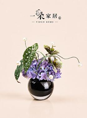 轻奢黑色银箔琉璃花器民宿饭厅玄