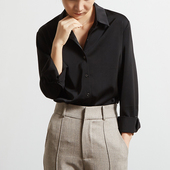 黑色缎面衬衫 女长袖 秋季 CHICBLISS 2025新款 垂感通勤OL免烫衬衣女